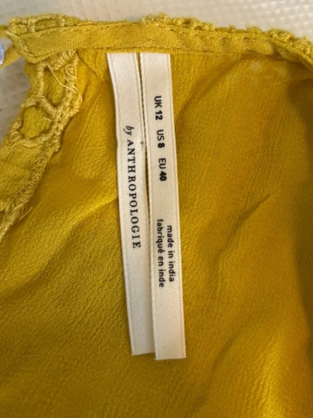 Anthropologie Yellow Eyelet Lace Ruffle Blouse Size 8 - Picture 5 of 7